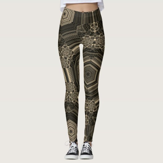 MODERN abstracte tekening in zwart-goudbruin-mozaï Leggings (Voorkant)
