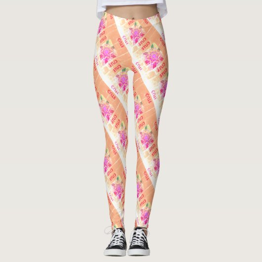 MODERN abstracte tekening-roze lichtbruin-mozaïek Leggings (Voorkant)
