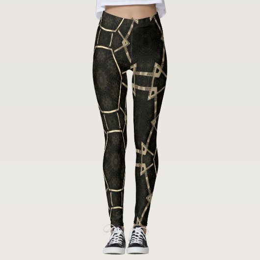 MODERN abstracte tekeningen in zwart-goudmozaïek Leggings (Voorkant)