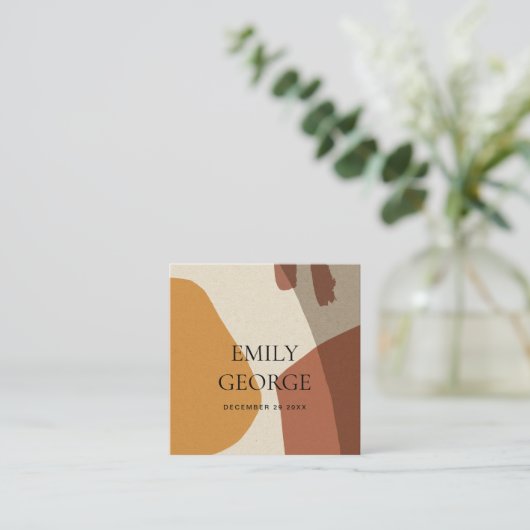MODERN ABSTRACTE TERRACOTTA ART WEDDING WEBSITE VIERKANTE VISITEKAARTJE (Staand voorkant)