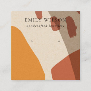 MODERN ABSTRACTE TERRACOTTA RED ART EARRING DISPLA VIERKANTE VISITEKAARTJE