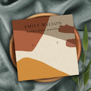 MODERN ABSTRACTE TERRACOTTA RED ART EARRING DISPLA VIERKANTE VISITEKAARTJE