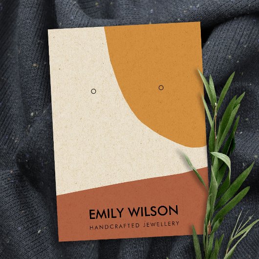 MODERN ABSTRACTE TERRACOTTA RED ART EARRING DISPLA VISITEKAARTJE