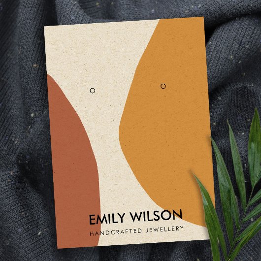 MODERN ABSTRACTE TERRACOTTA RED ART EARRING DISPLA VISITEKAARTJE