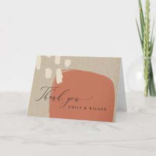 MODERN ABSTRACTE TERRACOTTA RED KRAFT WEDDING THAN BEDANKKAART