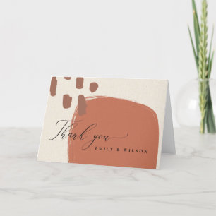 MODERN ABSTRACTE TERRACOTTA RED KRAFT WEDING BEDANKKAART