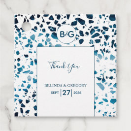 Modern Abstracte Terrazzo Mosaic Blue Wedding Gift Bedankjes Labels