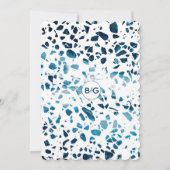 Modern Abstracte terrazzo mosaic Blue Wedding Invi Kaart (Achterkant)