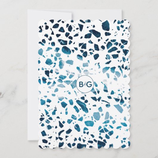 Modern Abstracte terrazzo mosaic Blue Wedding Invi Kaart (Achterkant)