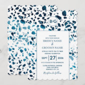 Modern Abstracte terrazzo mosaic Blue Wedding Invi Kaart (Voorkant / Achterkant)