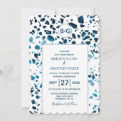 Modern Abstracte terrazzo mosaic Blue Wedding Invi Kaart (Voorkant)