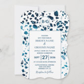 Modern Abstracte terrazzo mosaic Blue Wedding Invi Kaart (Voorkant)