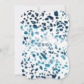 Modern Abstracte terrazzo mosaic Blue Wedding Invi Kaart (Achterkant)