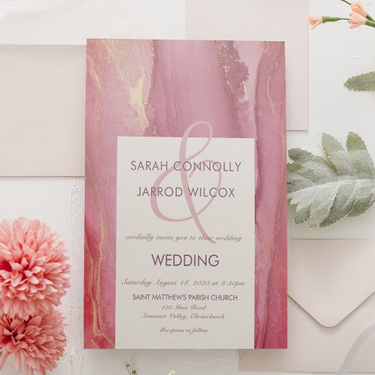 Modern Abstracte Viva Magenta Wedding Kaart