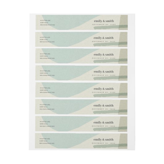 MODERN ABSTRACTE ZACHTE AQUA BLUE ARTISTIC WEDING ADRESLABEL WIKKEL (Vel)