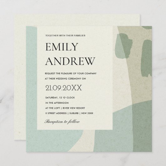 MODERN ABSTRACTE ZACHTE AQUA BLUE ARTISTIC WEDING  KAART (Voorkant / Achterkant)