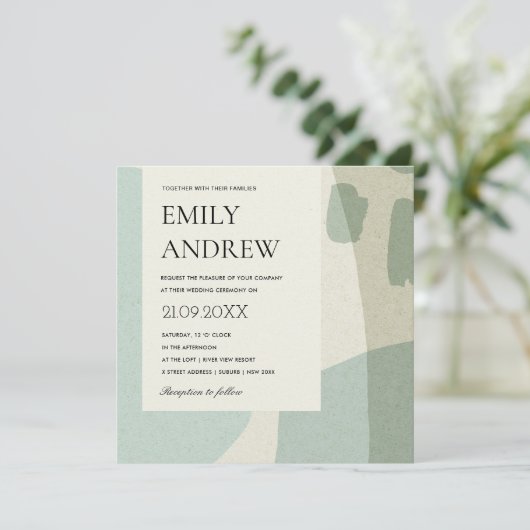 MODERN ABSTRACTE ZACHTE AQUA BLUE ARTISTIC WEDING  KAART (Staand voorkant)