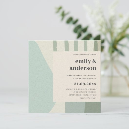 MODERN ABSTRACTE ZACHTE AQUA BLUE ARTISTIC WEDING KAART (Staand voorkant)