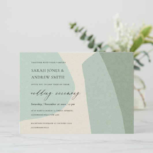 MODERN ABSTRACTE ZACHTE AQUA BLUE ARTISTIC WEDING KAART (Staand voorkant)