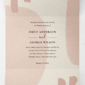 MODERN ABSTRACTE ZFT BLUSH PEACH ARTISTIC WEDING DRIELUIK UITNODIGING (Binnenkant midden)