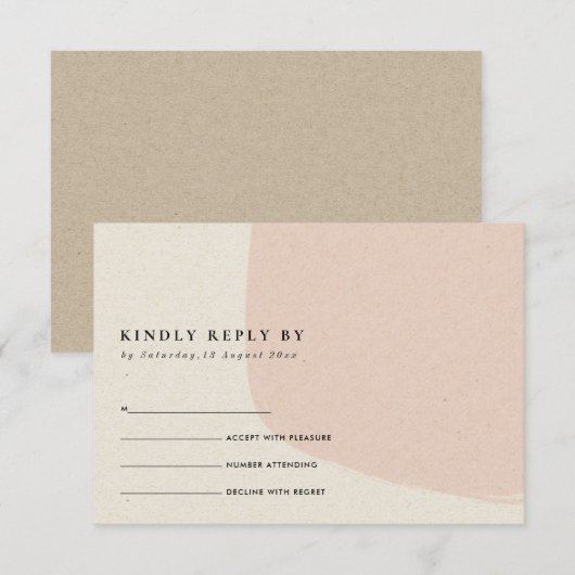 MODERN ABSTRACTE ZFT BLUSH PINK KRAFT WEDDING RSVP INFORMATIEKAARTJE (Voorkant / Achterkant)
