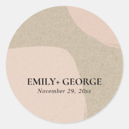 MODERN ABSTRACTE ZFT CHIC BLUSH PINK KRAFT WEDING RONDE STICKER