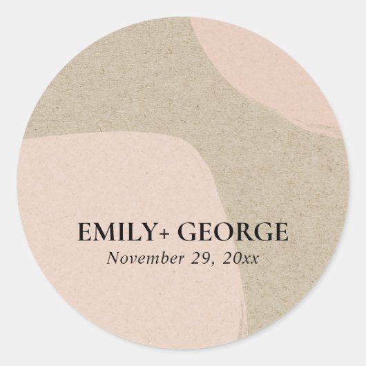 MODERN ABSTRACTE ZFT CHIC BLUSH PINK KRAFT WEDING RONDE STICKER (Voorkant)