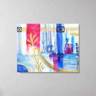 Modern Abstraction Black Blue en Red Floral Canvas Afdruk