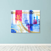 Modern Abstraction Black Blue en Red Floral Canvas Afdruk (Insitu (Houten vloer))