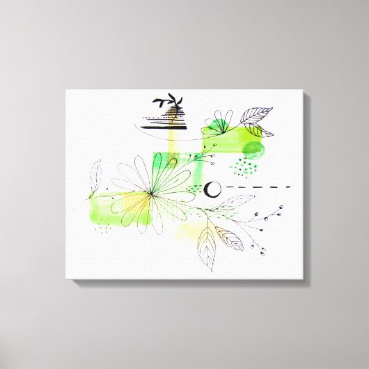 Modern Abstraction Black en Green Floral Canvas Afdruk (Voorkant)