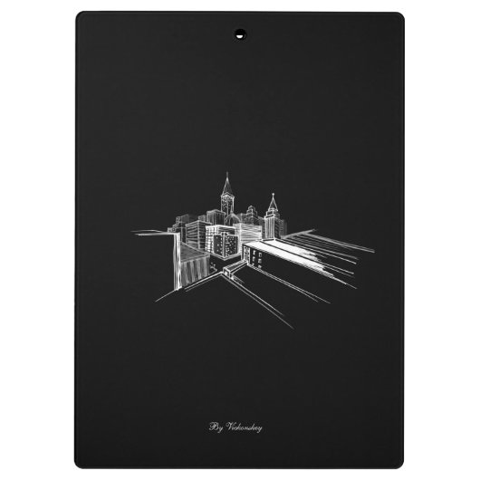 Modern Abstraction Black White City Klembord (Achterkant)