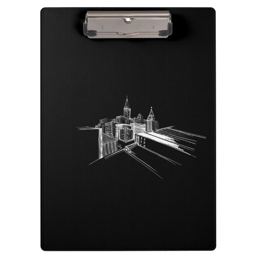 Modern Abstraction Black White City Klembord (Voorkant)