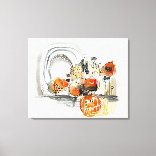 Modern Abstraction Cute Oranje Doodle Canvas Afdruk (Voorkant)