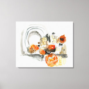 Modern Abstraction Cute Oranje Doodle Canvas Afdruk