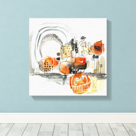 Modern Abstraction Cute Pattern Oranje Doodle Canvas Afdruk (Insitu (Houten vloer))