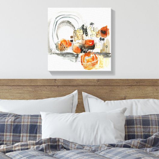 Modern Abstraction Cute Pattern Oranje Doodle Canvas Afdruk (Insitu (Slaapkamer))