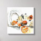 Modern Abstraction Cute Pattern Oranje Doodle Canvas Afdruk (Voorkant)