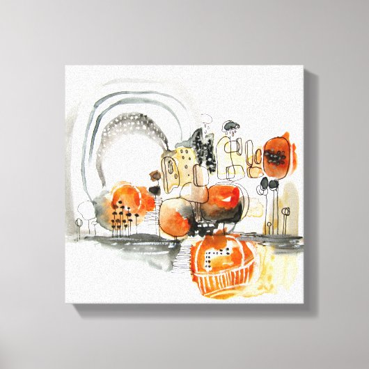 Modern Abstraction Cute Pattern Oranje Doodle Canvas Afdruk (Voorkant)