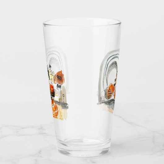 Modern Abstraction Cute Pattern Oranje Doodle Glas (Rechts)