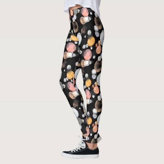 Modern Abstraction Cute Pattern Roze Stoodle Black Leggings (Links)