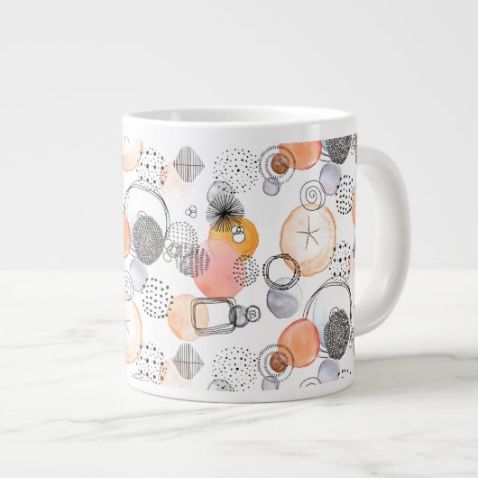 Modern Abstraction Cute Pattern Roze Stoodle Grote Koffiekop (Voorkant rechts)