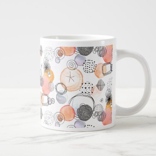 Modern Abstraction Cute Pattern Roze Stoodle Grote Koffiekop (Rechts)