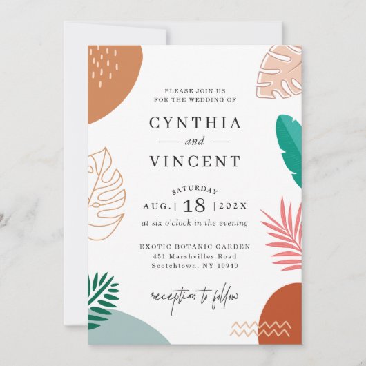 Modern Abstraction Tropical Leaves Summer Wedding Kaart (Voorkant)