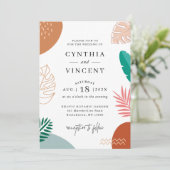 Modern Abstraction Tropical Leaves Summer Wedding Kaart (Staand voorkant)