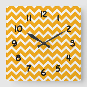 Modern Accent Oranje en White Chevron Clock Vierkante Klok