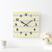 Modern Accent yellow and grijs Chevron Clock Vierkante Klok (Huis)