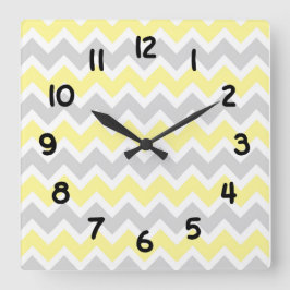 Modern Accent yellow and grijs Chevron Clock Vierkante Klok