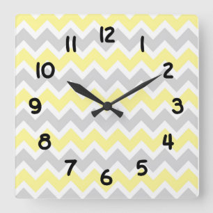 Modern Accent yellow and grijs Chevron Clock Vierkante Klok