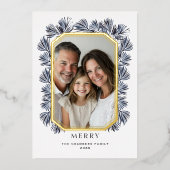 Modern achthoekig frame en takjes folie feestdagenkaart (Voorkant)