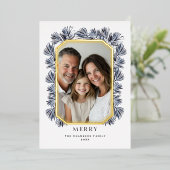 Modern achthoekig frame en takjes folie feestdagenkaart (Staand Voorkant)